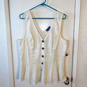 ModCloth Linen Button-Front Peplum Top - XL